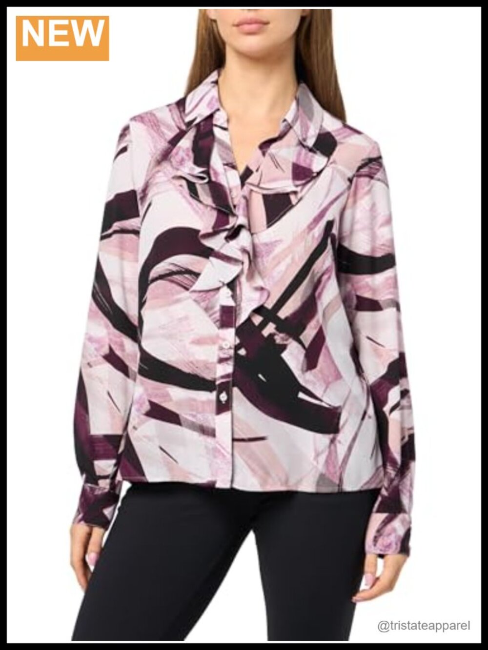 Calvin Klein Ruffle Cuff Women's Button Down Shirt Blouse Long Sleeve V-Neck